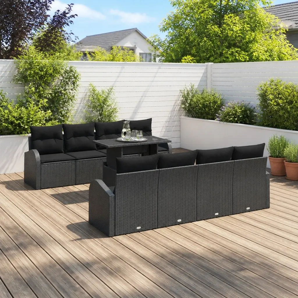 7-Piece Modular Outdoor Sofa Set in Black Poly Rattan
