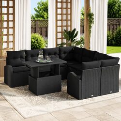 Stylish 9 Piece Black Poly Rattan Outdoor Sofa Set