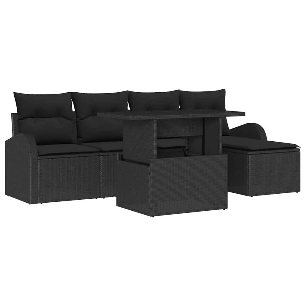 Modular Outdoor Garden Sofa Set 6pcs in Black Poly Rattan