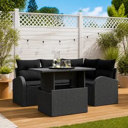 Modular 5 Piece Garden Sofa Set in Black Poly Rattan