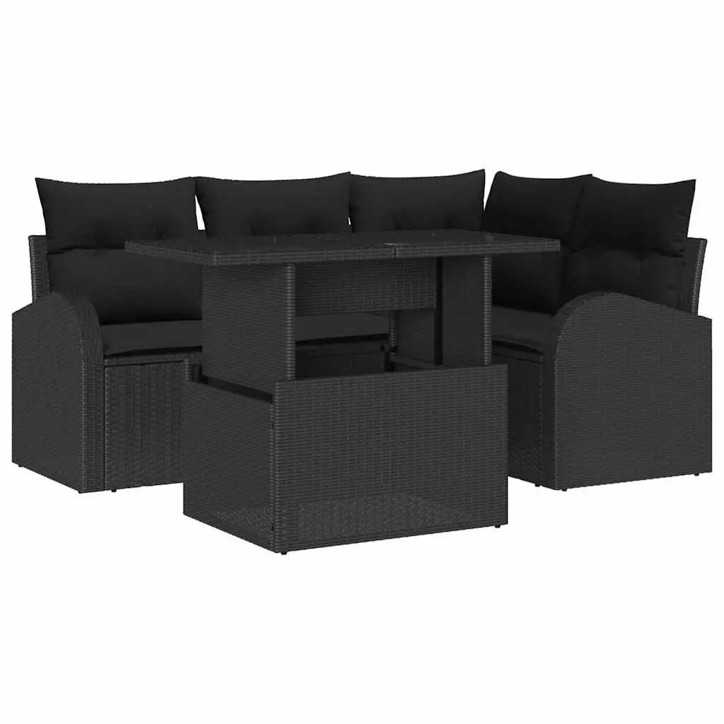 Modular 5 Piece Garden Sofa Set in Black Poly Rattan