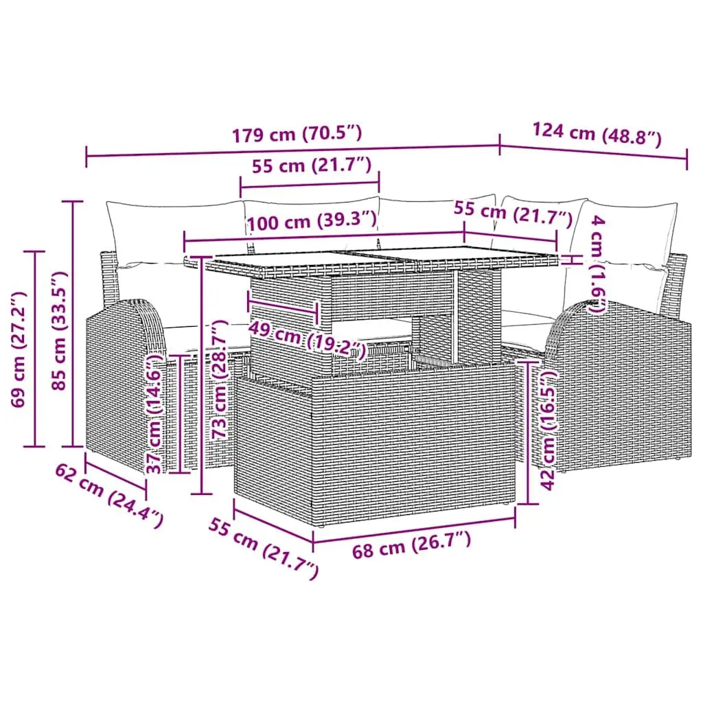 Modular 5 Piece Garden Sofa Set in Black Poly Rattan