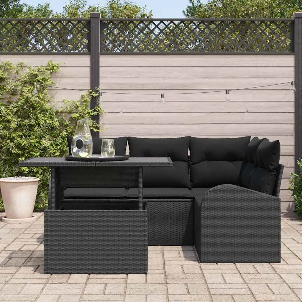 Modular 5 Piece Garden Sofa Set in Black Poly Rattan
