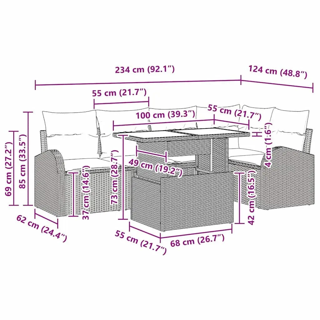 6-Piece Outdoor Garden Sofa Set in Black