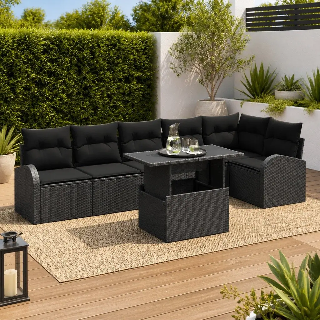 7 Piece Modular Outdoor Sofa Set in Black