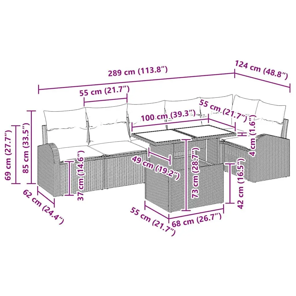 7 Piece Modular Outdoor Sofa Set in Black