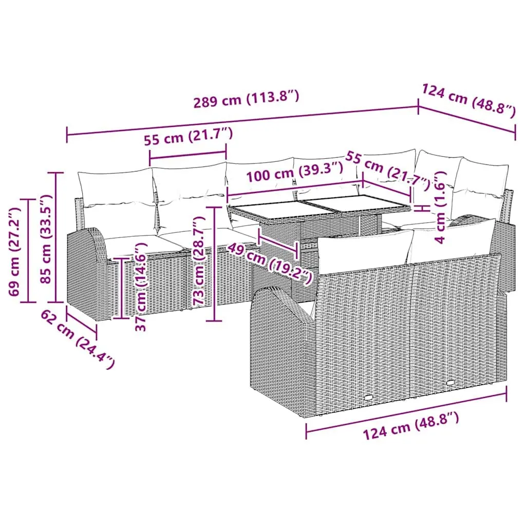 9 Piece Modular Outdoor Sofa Set in Black Poly Rattan