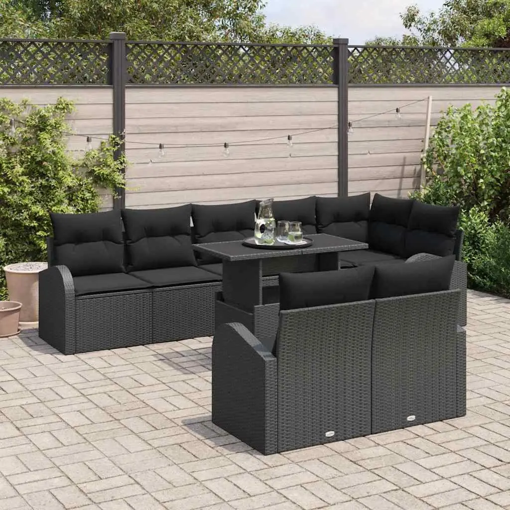 9 Piece Modular Outdoor Sofa Set in Black Poly Rattan