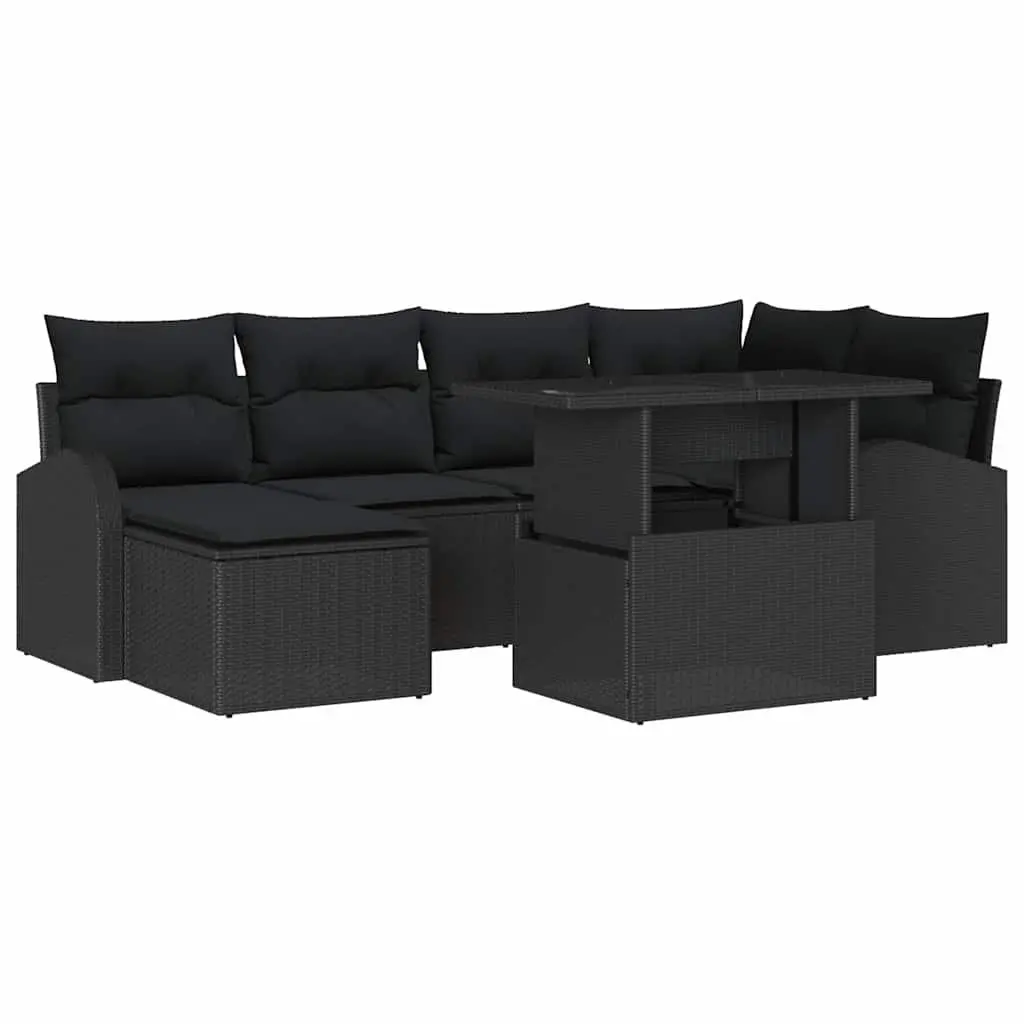 Modular Garden Sofa Set Poly Rattan 7 Pieces Black Outdoor Patio Seating
