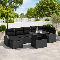 Modular Garden Sofa Set 8 Pieces Black Outdoor Seating Poly Rattan Cushion