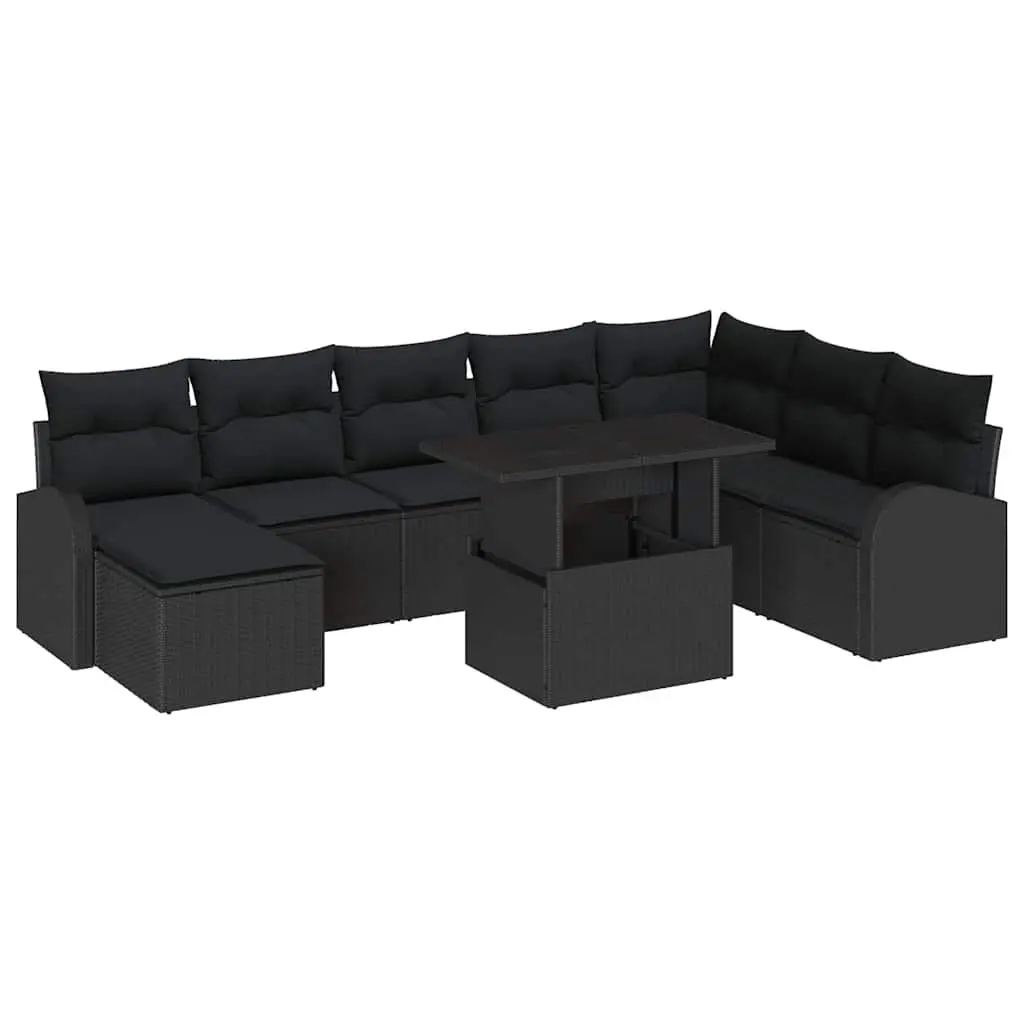 Black 9-Piece Modular Garden Sofa Set