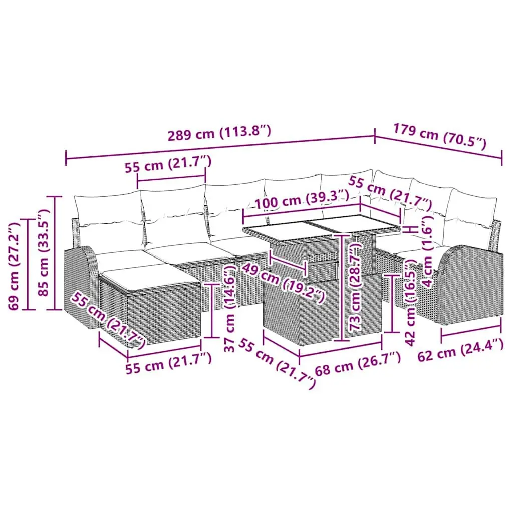 Black 9-Piece Modular Garden Sofa Set