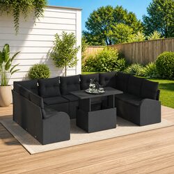 Black Modular Poly Rattan Outdoor Sofa Set with Storage