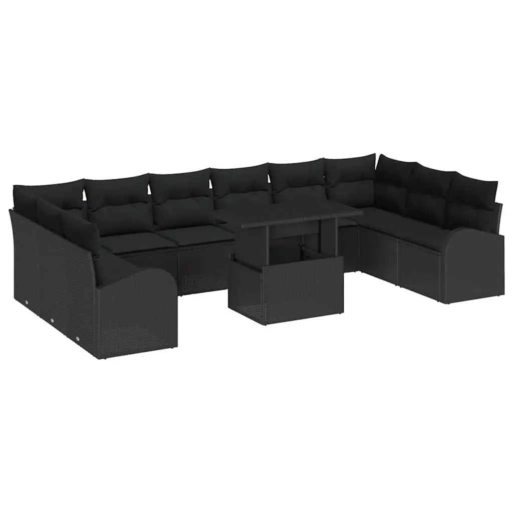 Modular Garden Sofa Set Poly Rattan 11 Pieces Black