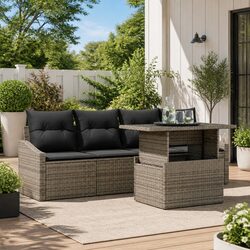 Stylish 5 Piece Grey Poly Rattan Outdoor Sofa Set