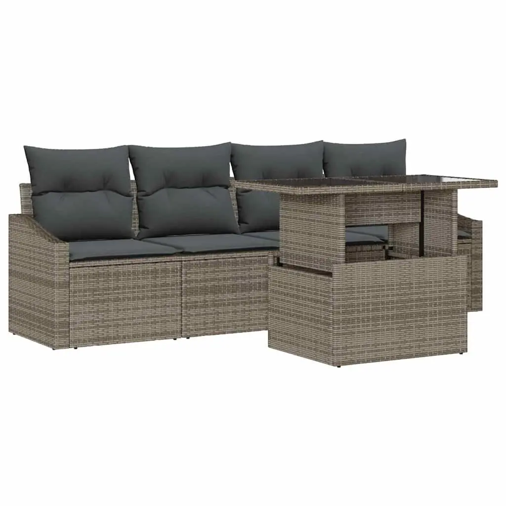 Garden Sofa Set Poly Rattan 5 Piece Grey Outdoor Furniture with Cushions