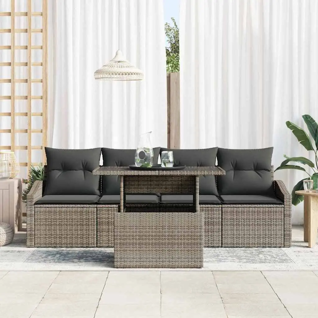 Garden Sofa Set Poly Rattan 5 Piece Grey Outdoor Furniture with Cushions