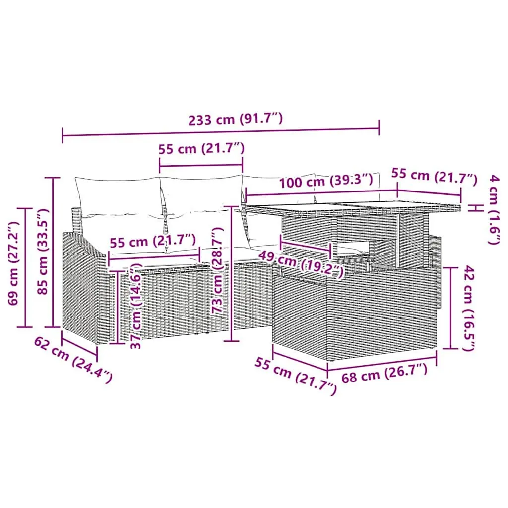 Garden Sofa Set Poly Rattan 5 Piece Grey Outdoor Furniture with Cushions