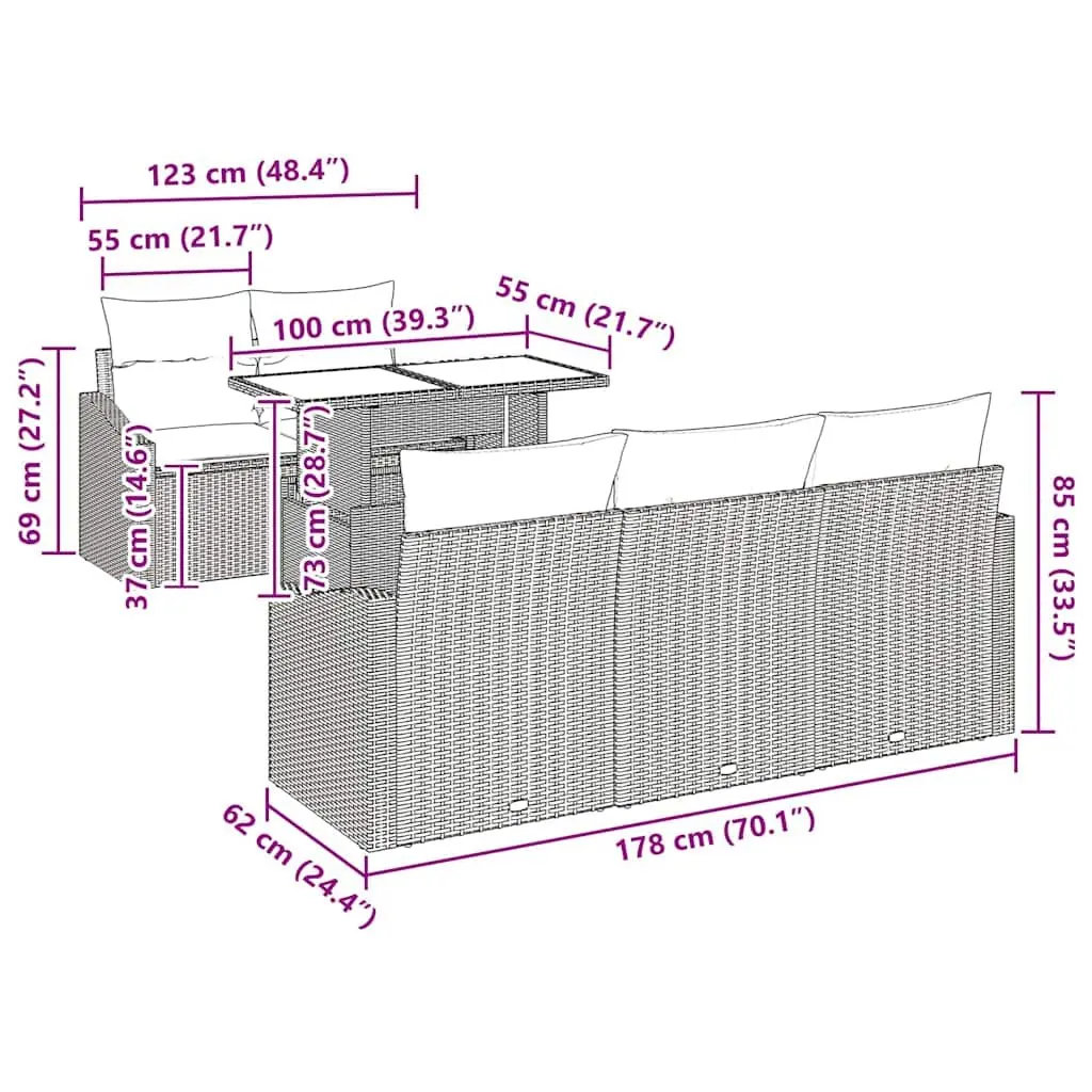 6-Piece Outdoor Modular Sofa Set in Grey