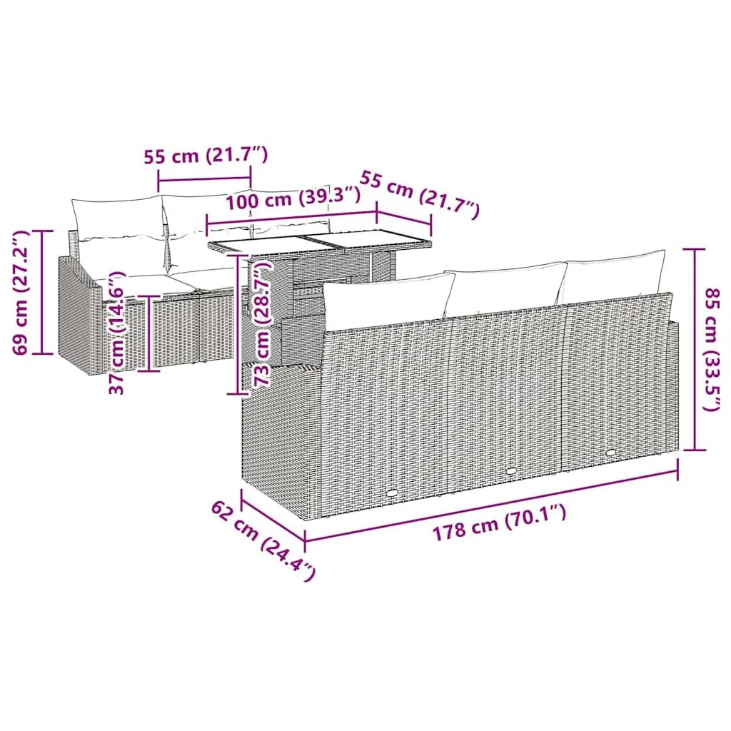 7-Piece Modular Garden Sofa Set with Storage