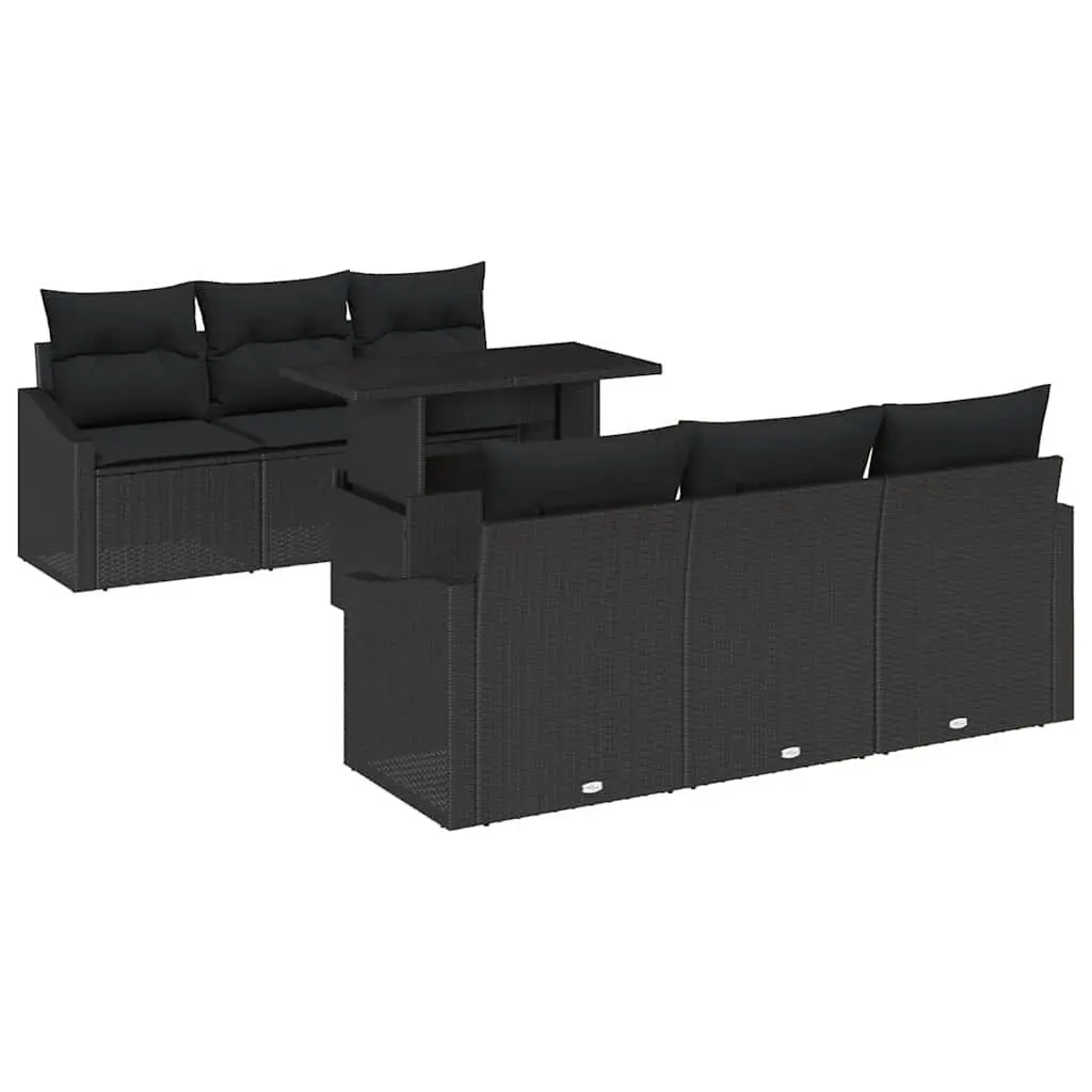 Modular 7-Piece Black Outdoor Sofa Set with Storage