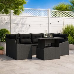 7-Piece Black Rattan Outdoor Garden Sofa Set