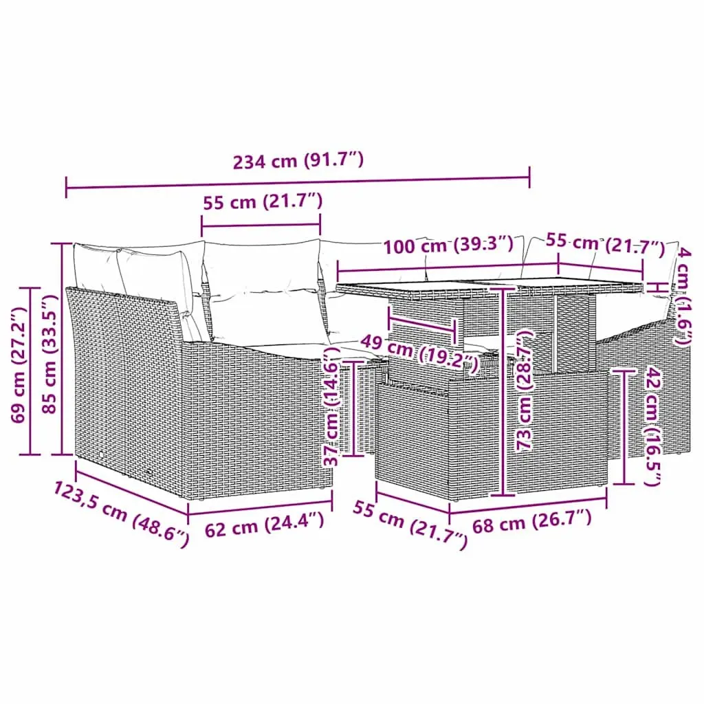 7-Piece Black Rattan Outdoor Garden Sofa Set