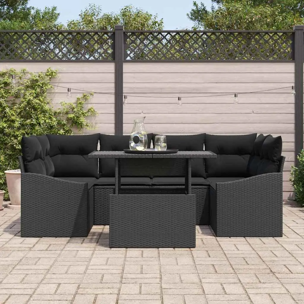 7-Piece Black Rattan Outdoor Garden Sofa Set