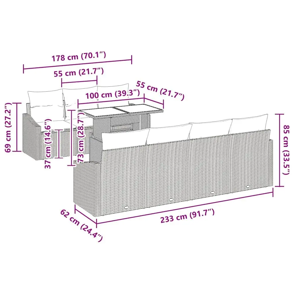 8-Piece Modular Outdoor Garden Sofa Set in Grey