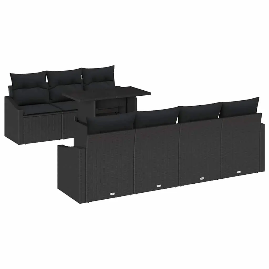 8-Piece Black Modular Outdoor Garden Sofa Set with Cushions