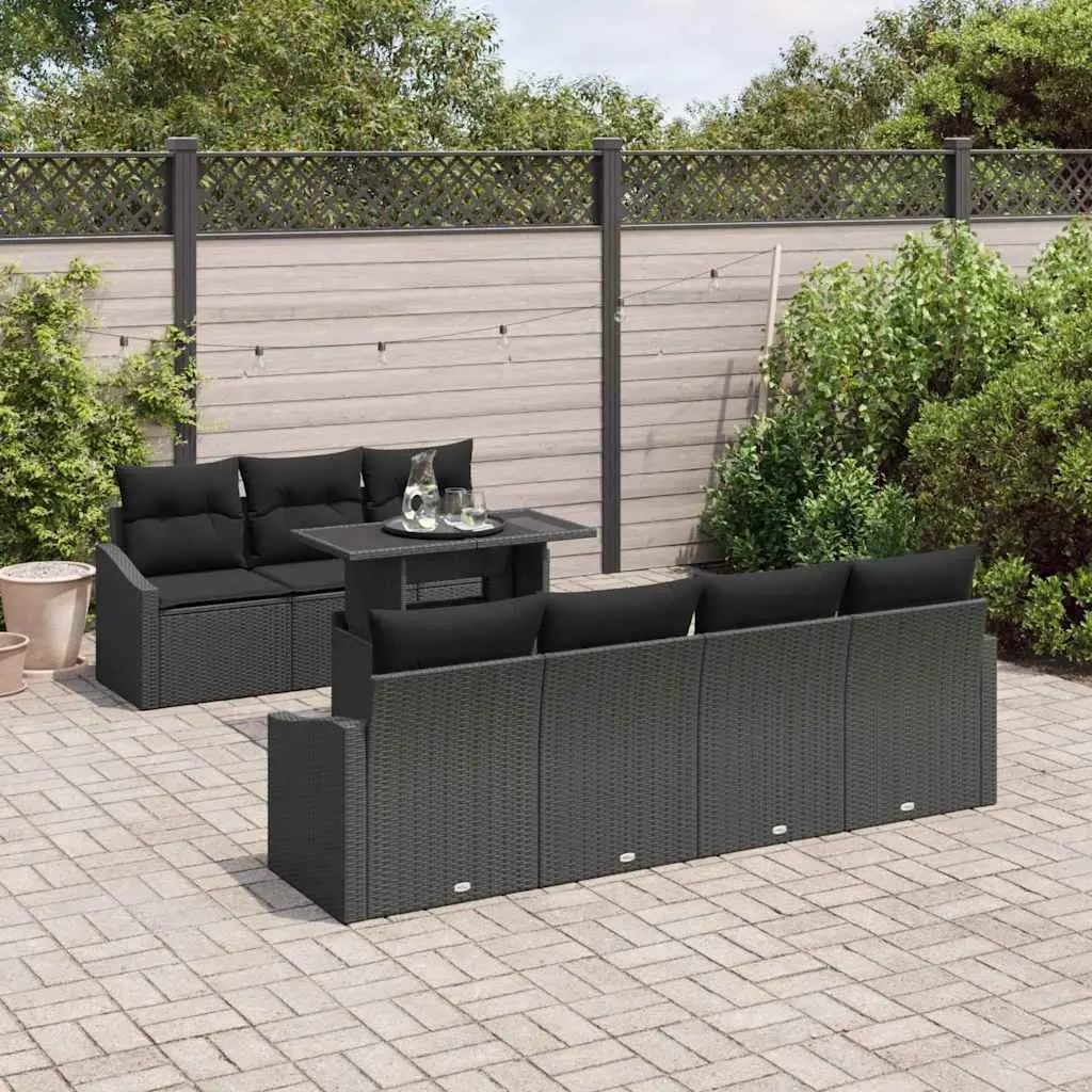 8-Piece Black Modular Outdoor Garden Sofa Set with Cushions