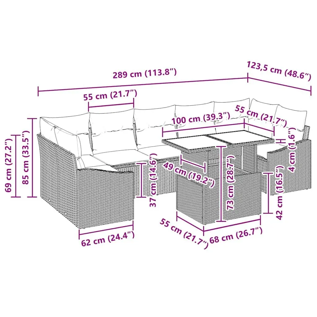 8-Piece Outdoor Sofa Set in Grey Poly Rattan