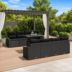 Black 7-Piece Modular Outdoor Garden Sofa Set with Cushions