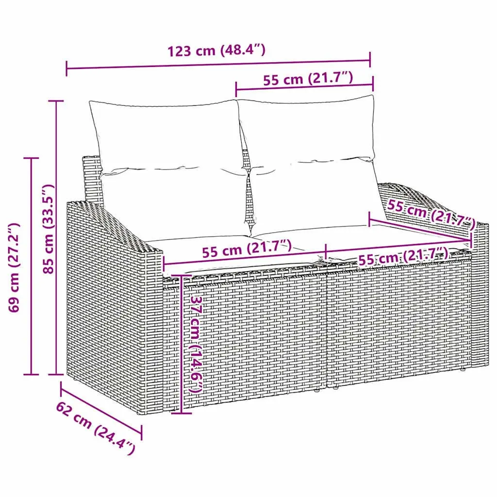 Black 7-Piece Modular Outdoor Garden Sofa Set with Cushions