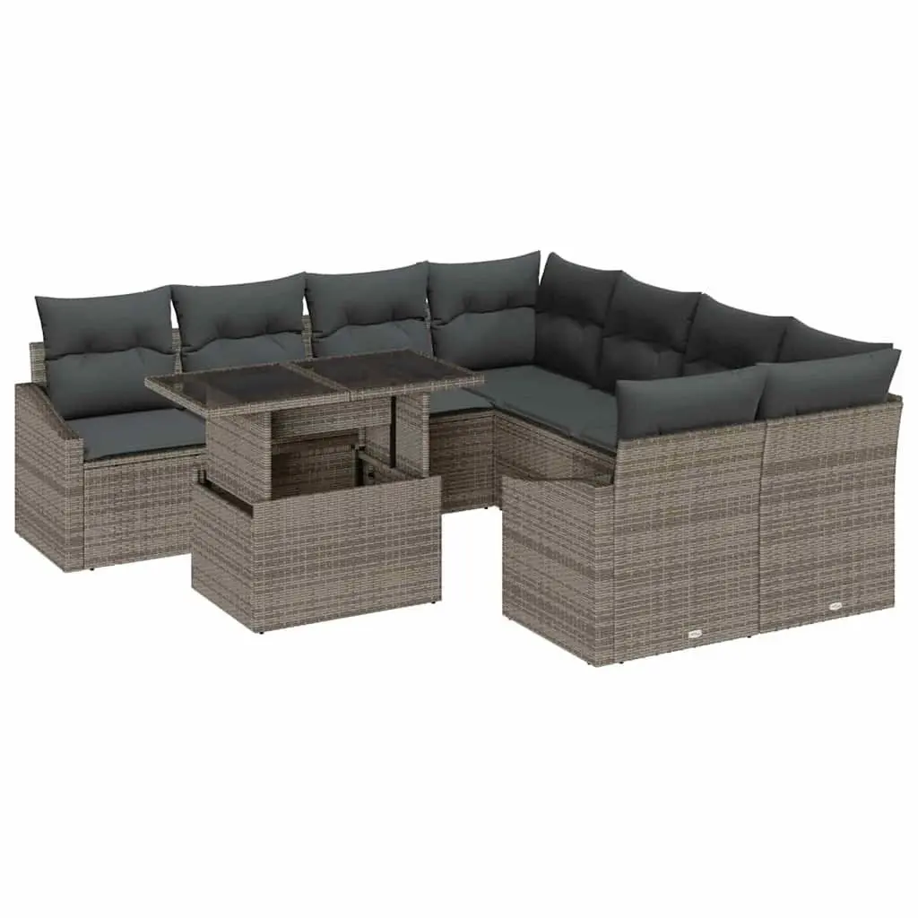 9-Piece Modular Garden Sofa Set in Grey Poly Rattan