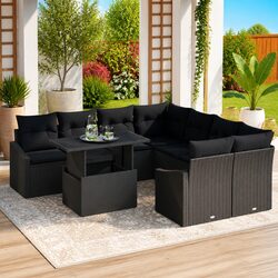 Black Poly Rattan Modular 9-Piece Garden Sofa Set