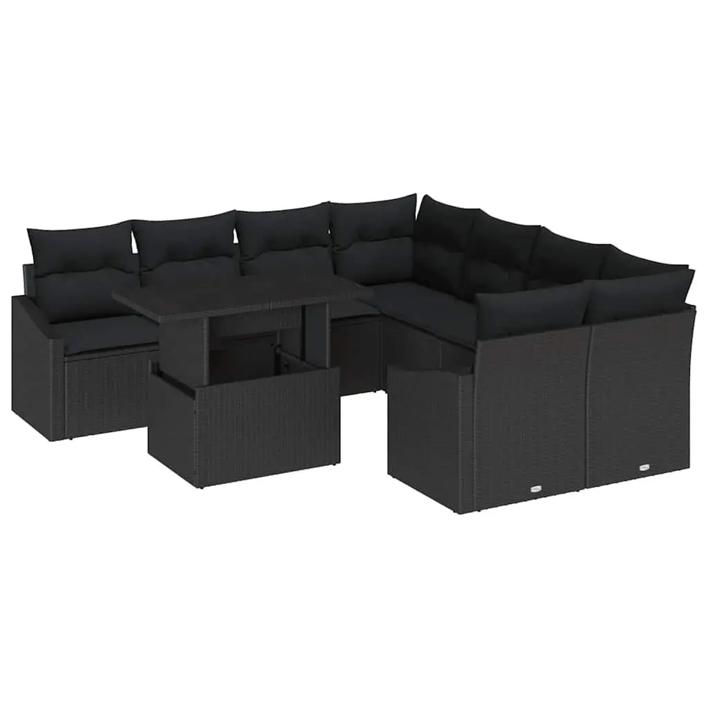 Black Poly Rattan Modular 9-Piece Garden Sofa Set