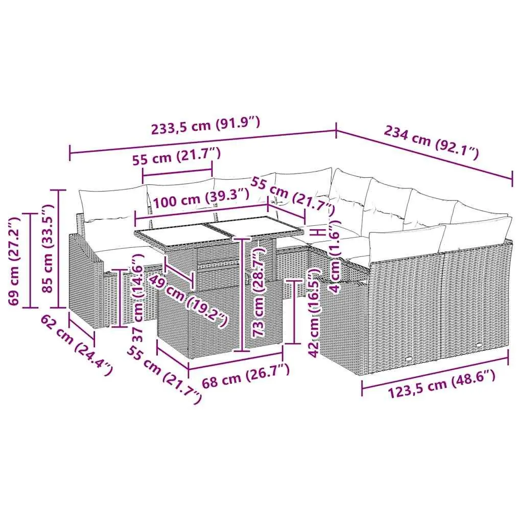 Black Poly Rattan Modular 9-Piece Garden Sofa Set