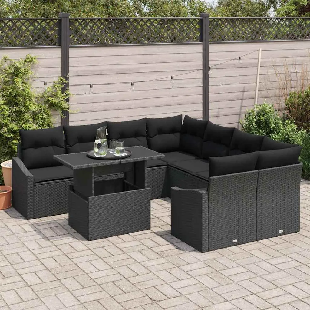 Black Poly Rattan Modular 9-Piece Garden Sofa Set