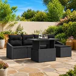 Stylish Modular Black Outdoor Sofa Set with Cushions