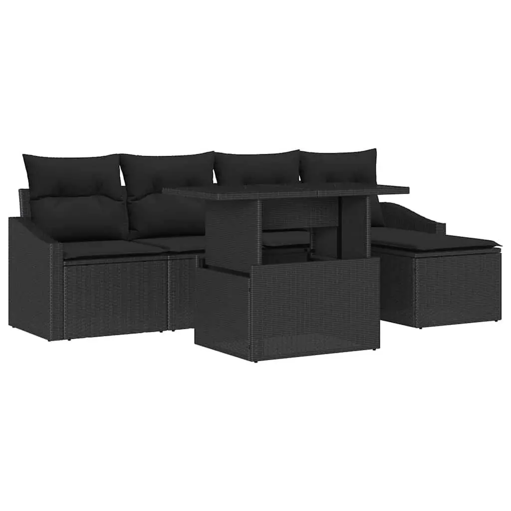 Modular Black Outdoor Sofa Set with Cushions