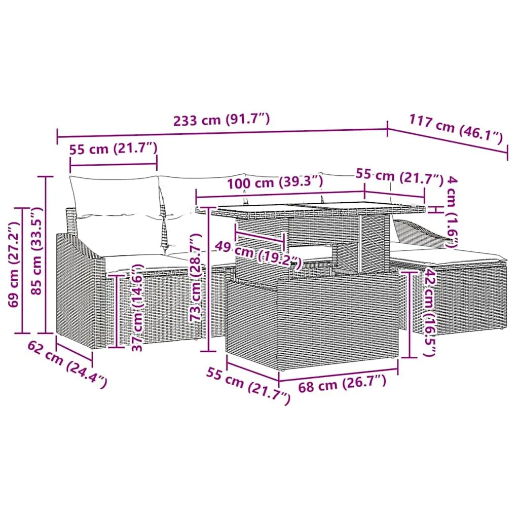 Modular Black Outdoor Sofa Set with Cushions