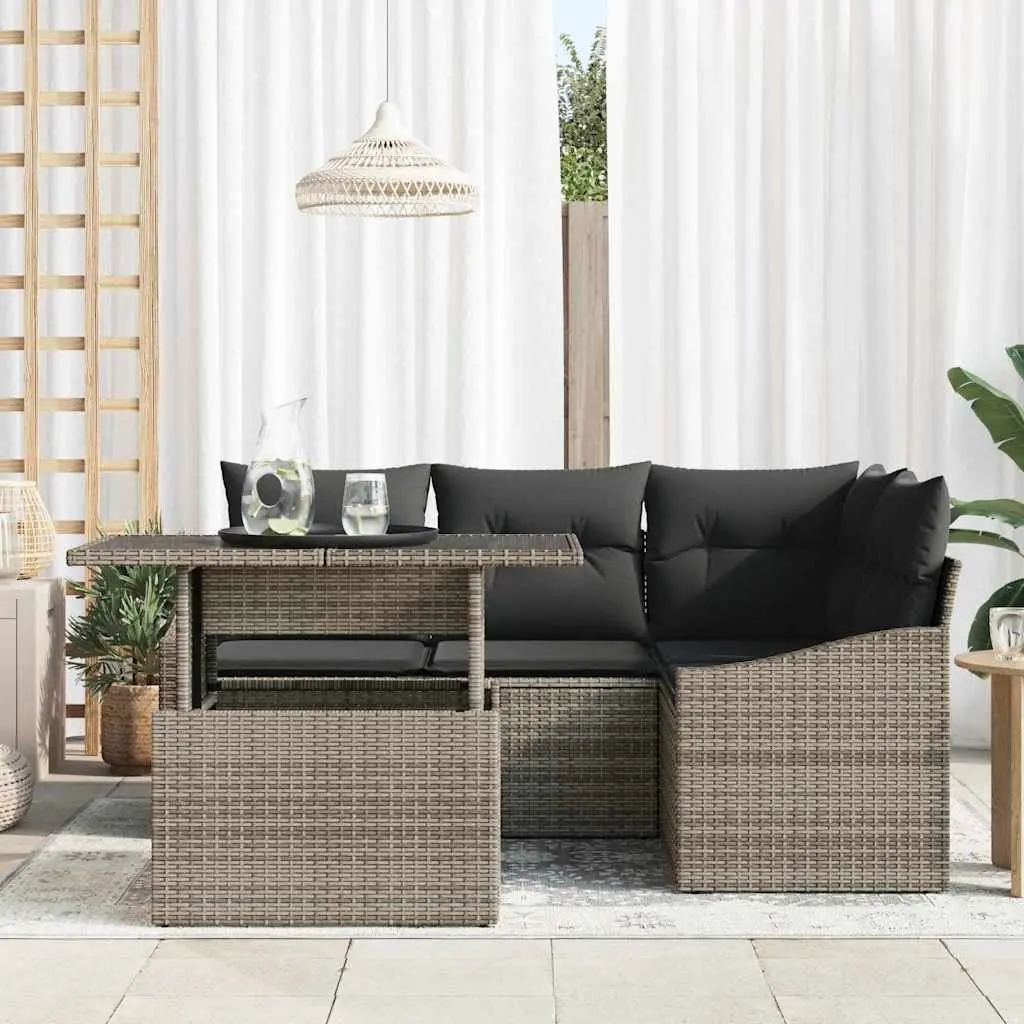 5-Piece Modular Rattan Sofa Set with Cushions