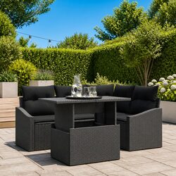 High-Quality Modular 5 Piece Black Poly Rattan Sofa Set