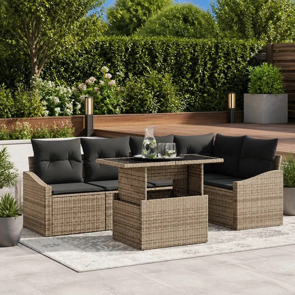 Grey 6-Piece Outdoor Modular Sofa Set with Cushions