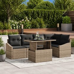 Grey 6-Piece Outdoor Modular Sofa Set with Cushions