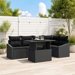 6-Piece Modular Outdoor Garden Sofa Set in Black with Cushions