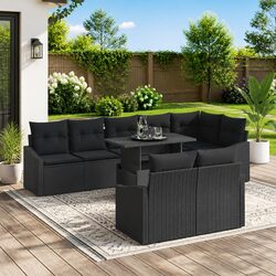 Stylish 9-Piece Black Poly Rattan Modular Garden Sofa Set