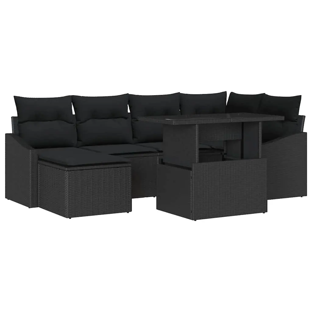 7 Piece Black Poly Rattan Modular Garden Sofa Set