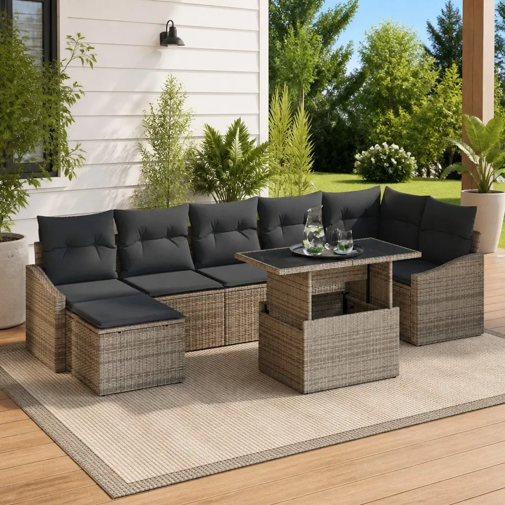 8-Piece Grey Poly Rattan Modular Garden Sofa Set